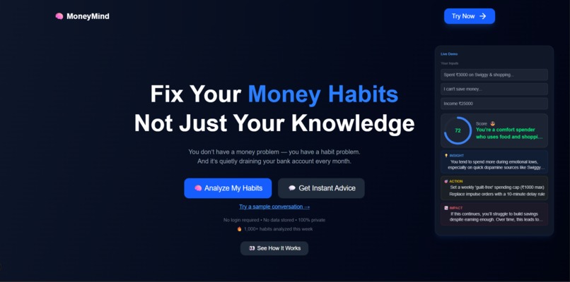 MoneyMind - Your AI coach for smarter money behavior      – screenshot 1