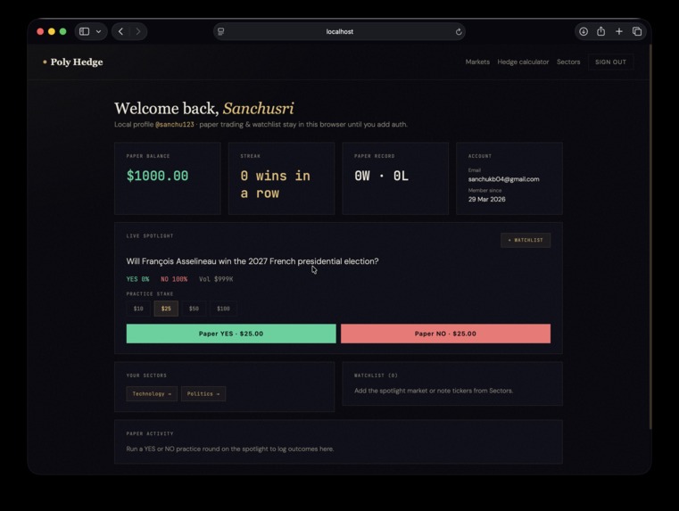 PolyHedge — Alpha Engine for Prediction Markets – screenshot 1