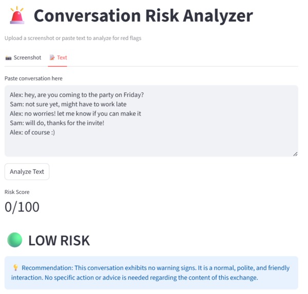 Conversation risk analyzer – screenshot 1