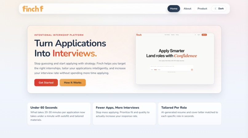 Finch Startup Website – screenshot 1