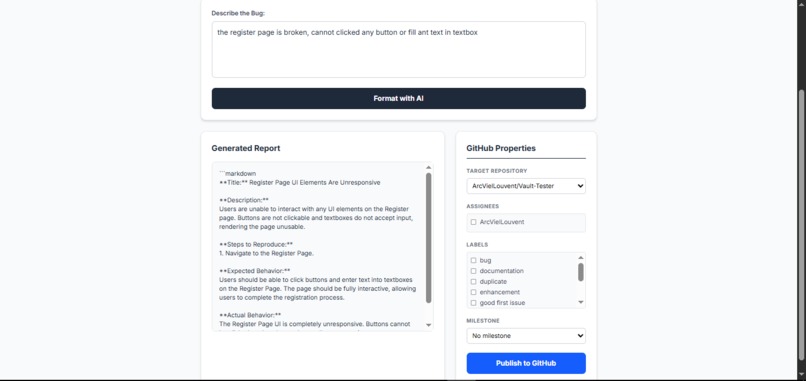 VaultTester: Secure AI Bug Reporter – screenshot 3