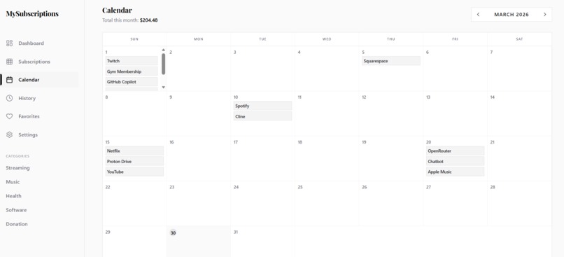 MySubscriptions – screenshot 5