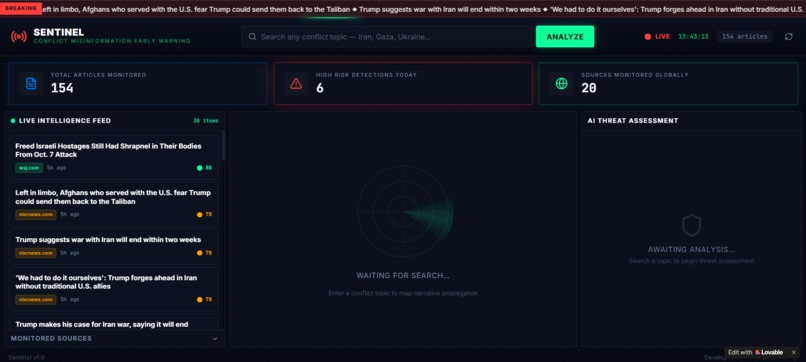 Sentinel — Conflict Misinformation Early Warning System – screenshot 1