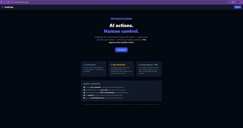 VaultBridge | AI ↔ GitHub via Auth0 Token Vault – screenshot 1