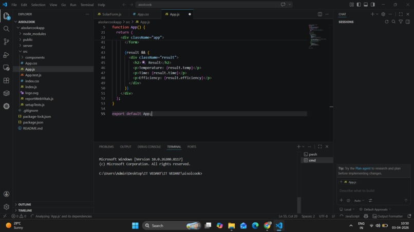 aisolar cooker using html,css,js – screenshot 1