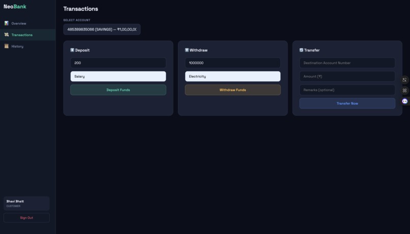 NeoBank - Online Banking Automation System – screenshot 1