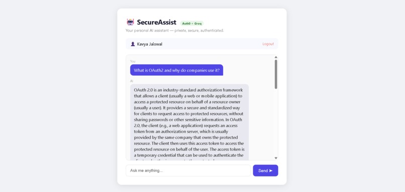 SecureAssist — AI Agent with Auth0 – screenshot 1