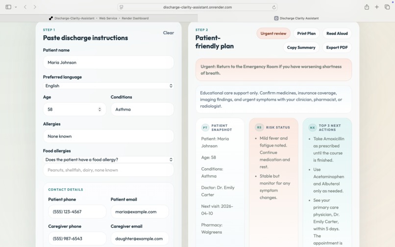 Discharge Clarity Assistant  – screenshot 2
