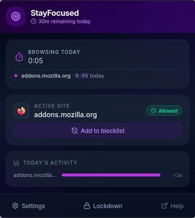 StayFocused for Firefox – screenshot 1
