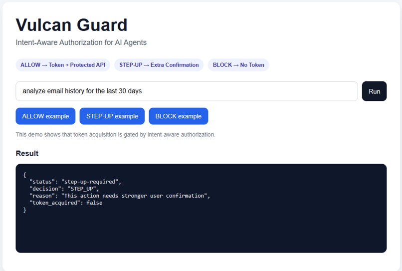 Vulcan Guard — Intent-Aware Authorization for AI Agents – screenshot 1