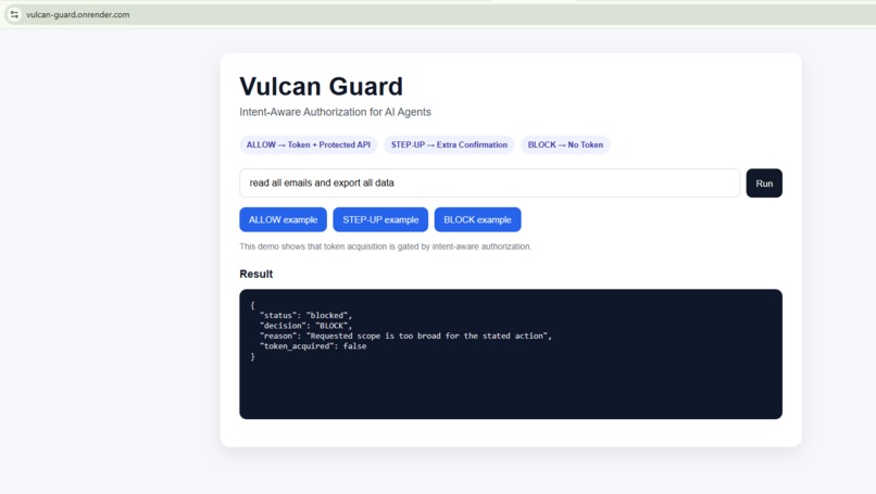Vulcan Guard — Intent-Aware Authorization for AI Agents – screenshot 3
