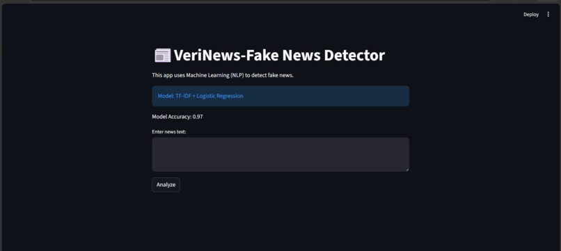 VeriNews: AI-Powered Fake News Detection System – screenshot 1