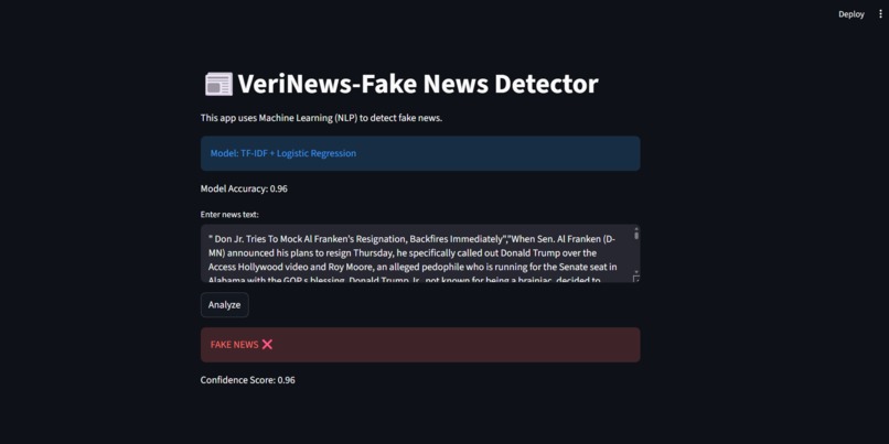 VeriNews: AI-Powered Fake News Detection System – screenshot 3