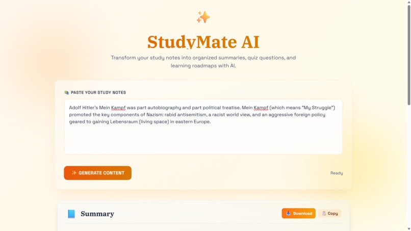 StudyMate AI — Turn Notes into Smart Learning Instantly – screenshot 1