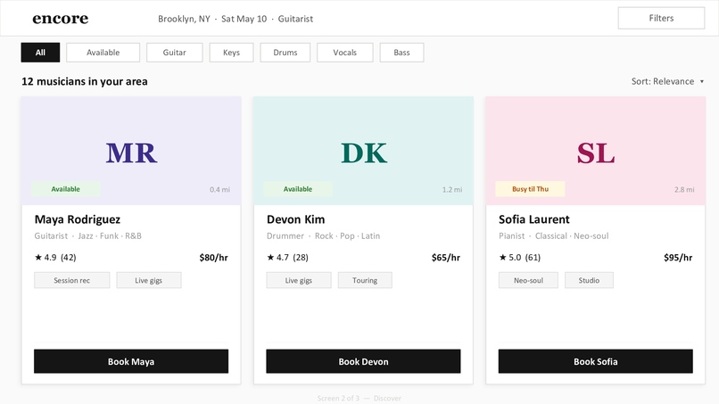 Encore: A Networking Marketplace for Musicians – screenshot 3