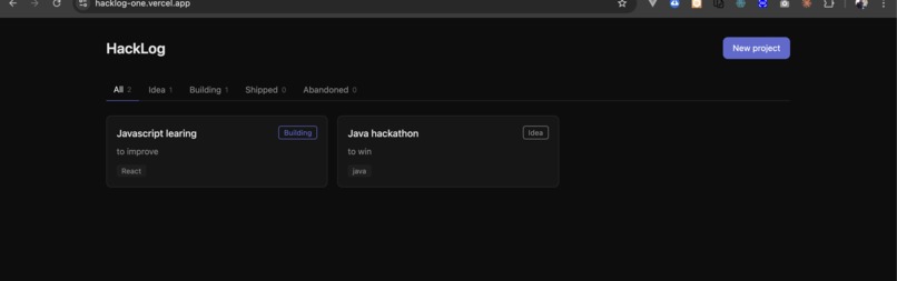 HackLog – screenshot 1