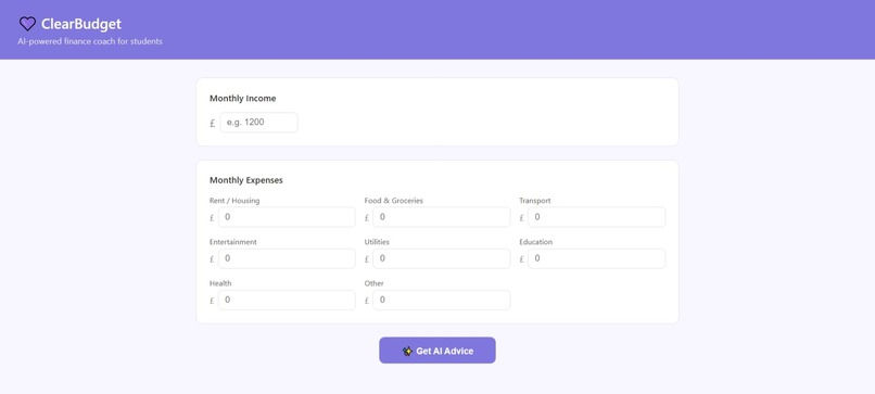 ClearBudget - Finance Coach for Students (AI) – screenshot 2