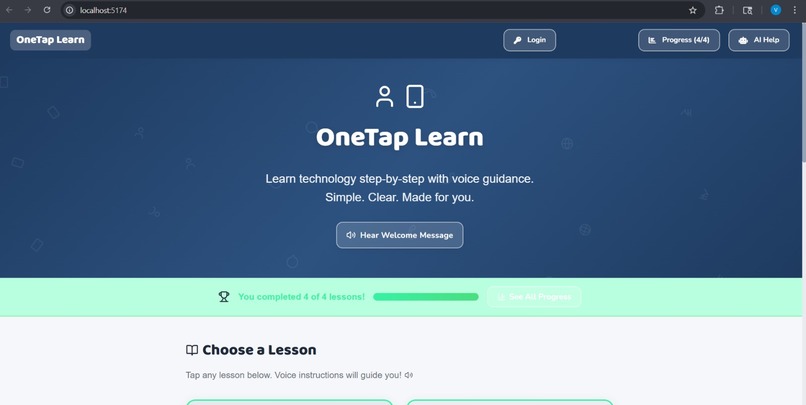 OneTap AI – Voice-Based Digital Learning for Seniors – screenshot 1