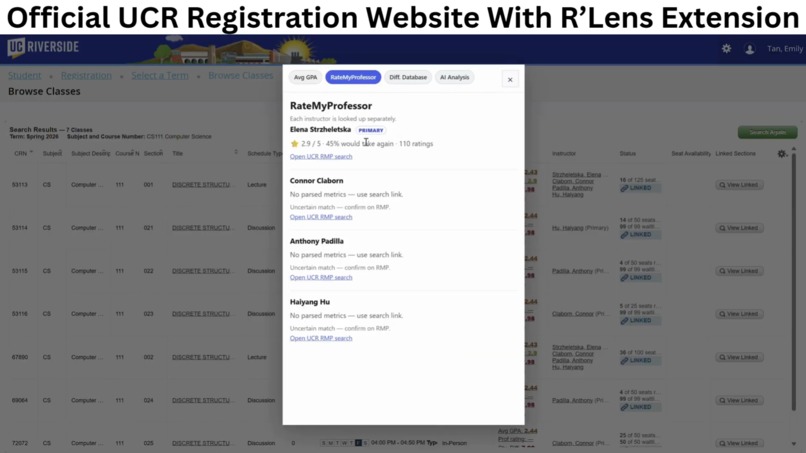 R'Lens: Chrome Extension for UCR's registration website – screenshot 2