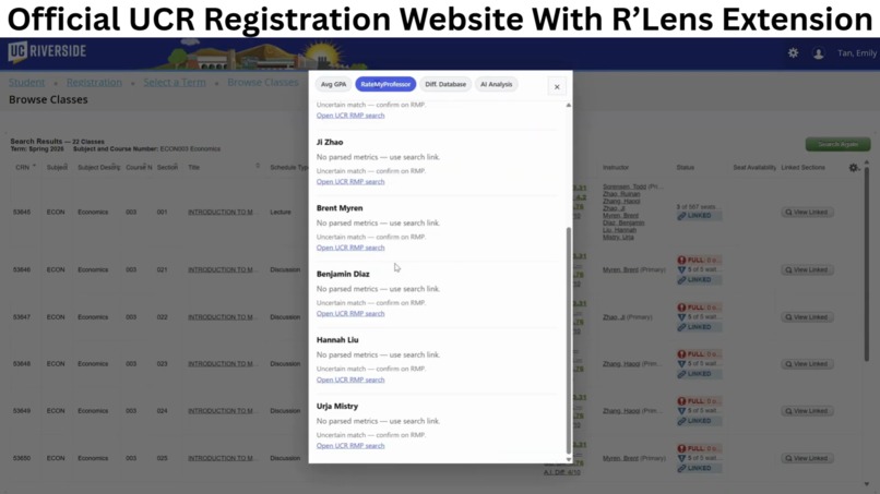 R'Lens: Chrome Extension for UCR's registration website – screenshot 3