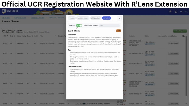 R'Lens: Chrome Extension for UCR's registration website – screenshot 4