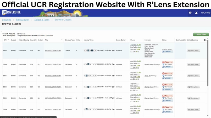 R'Lens: Chrome Extension for UCR's registration website – screenshot 6