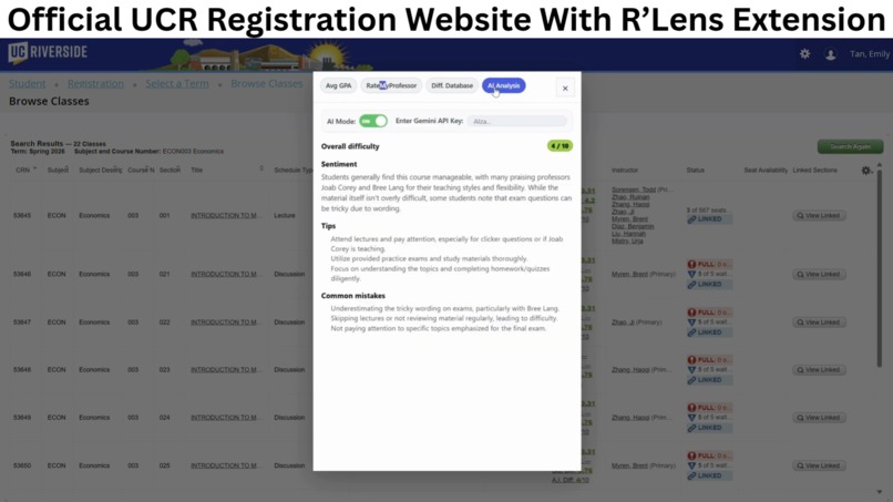 R'Lens: Chrome Extension for UCR's registration website – screenshot 8