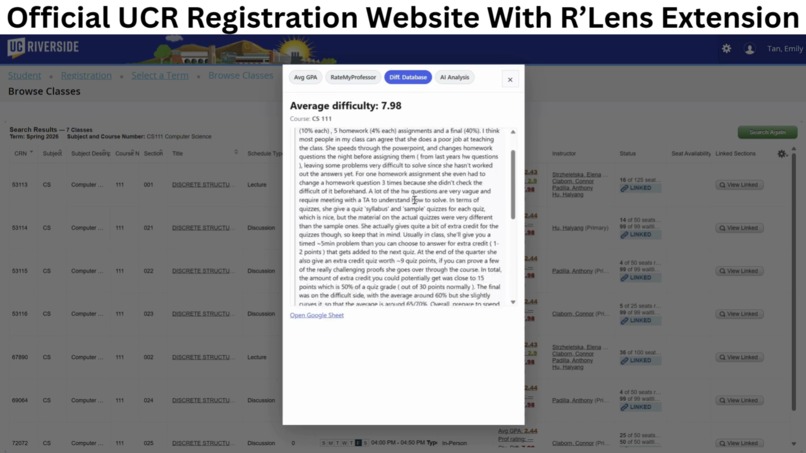 R'Lens: Chrome Extension for UCR's registration website – screenshot 17