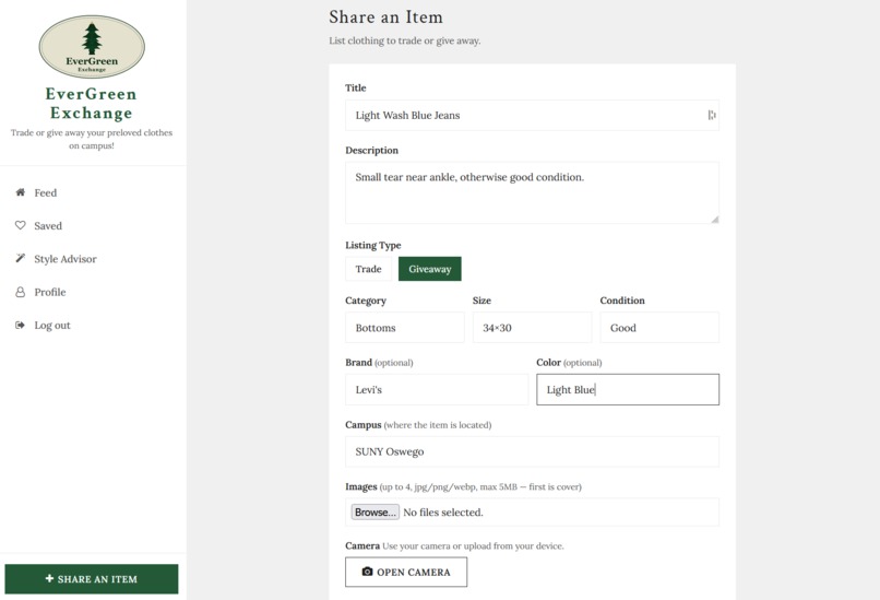 EverGreen Exchange: Trade/donate your clothes on campus! – screenshot 2