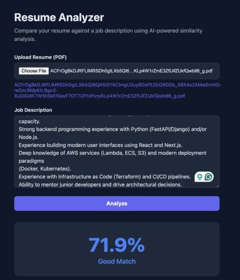 Resume-Desc Similarity Analyzer – screenshot 1