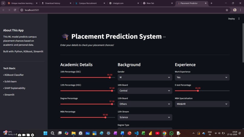 Placement Prediction System using Machine Learning – screenshot 1