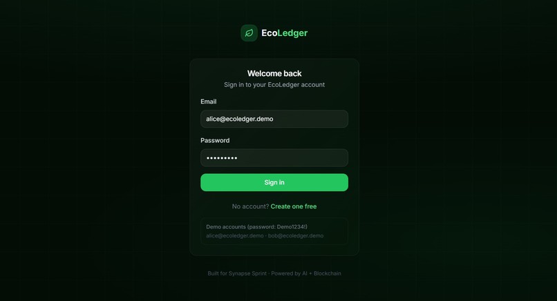 EcoLedger — AI Carbon Tracker with Blockchain Proof – screenshot 1
