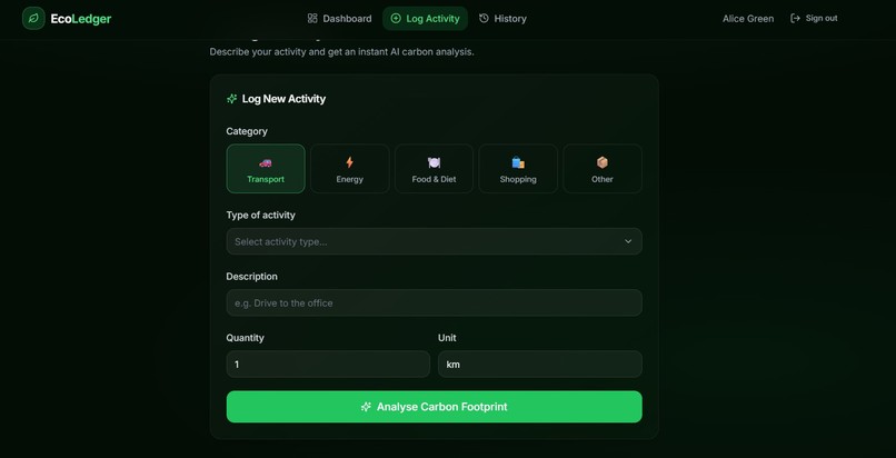 EcoLedger — AI Carbon Tracker with Blockchain Proof – screenshot 2