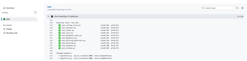 AI powered Carbon aware CI/CD pipeline optimiser  – screenshot 3