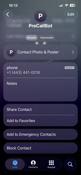 PreCallBot – screenshot 2