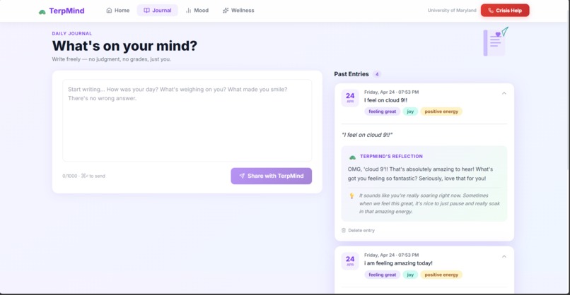 TerpMind - Mental Wellness Companion for UMD Students – screenshot 2