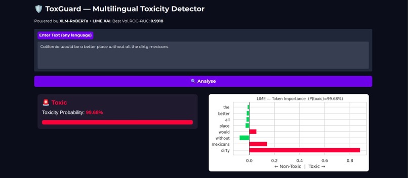 ToxGuard — Multilingual Toxic Comment Classifier XLM-RoBERTa – screenshot 3