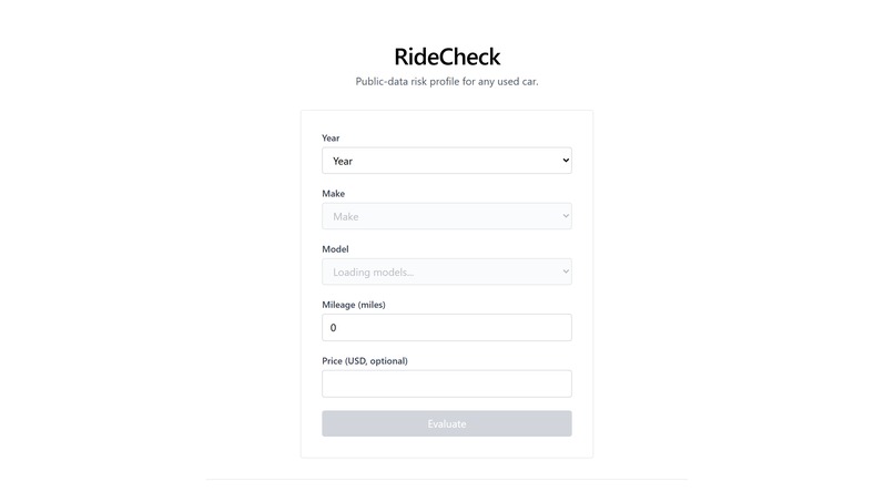 RideCheck — public-data risk profile for any used car  – screenshot 2