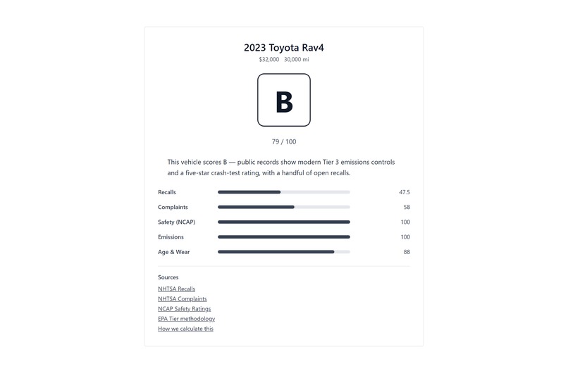 RideCheck — public-data risk profile for any used car  – screenshot 4