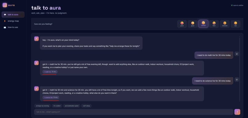 Aura | Anti-Burnout Chatbot and Planner  – screenshot 2