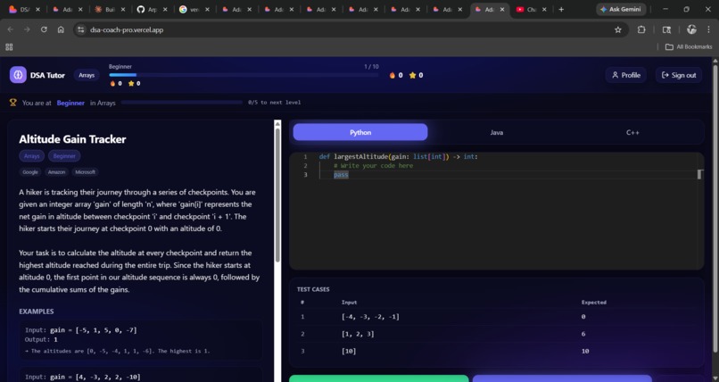 DSA-tutor – screenshot 1