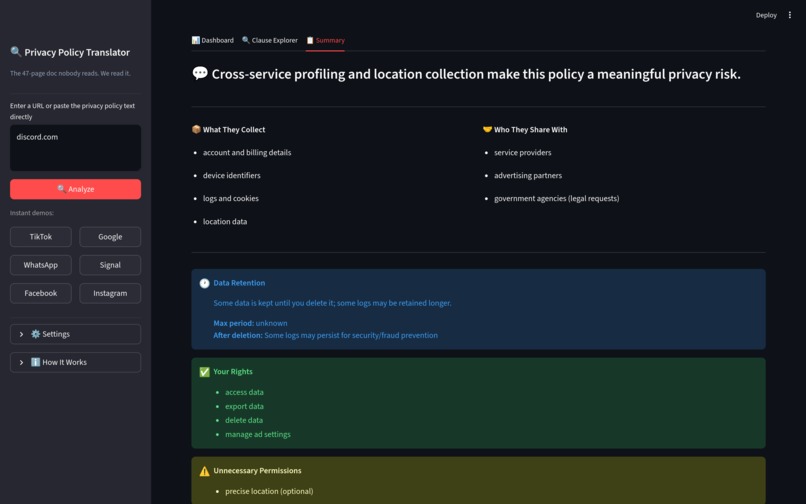 Privacy policy analyzer – screenshot 2