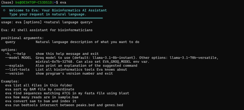 ⬡ eva — AI shell assistant for bioinformaticians – screenshot 2