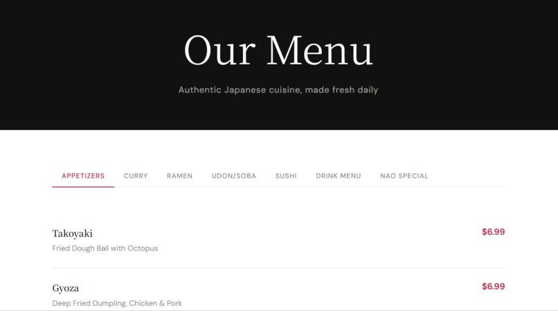Tokyo Shokudo Website – screenshot 4