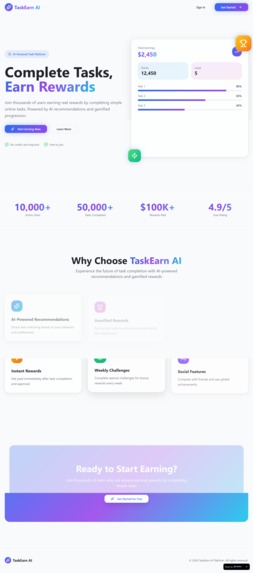 TaskEarn AI Platform - AI Gamified Task & Rewards System – screenshot 1