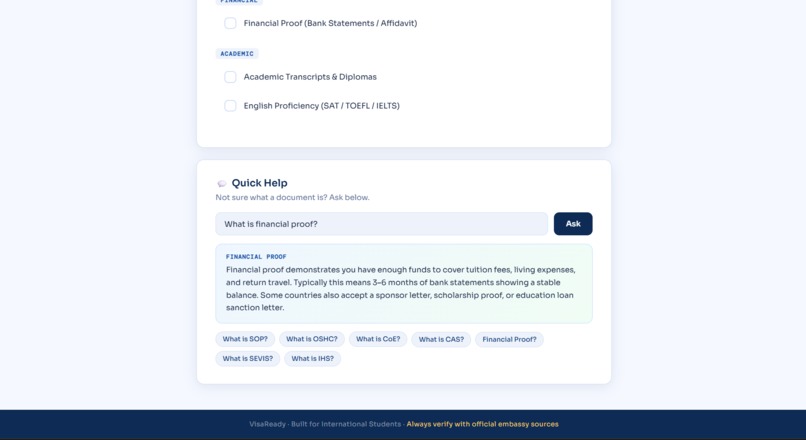Visa Checklist Assistant – screenshot 1
