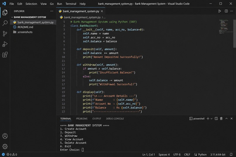 Bank Management System using Python (OOP) – screenshot 1