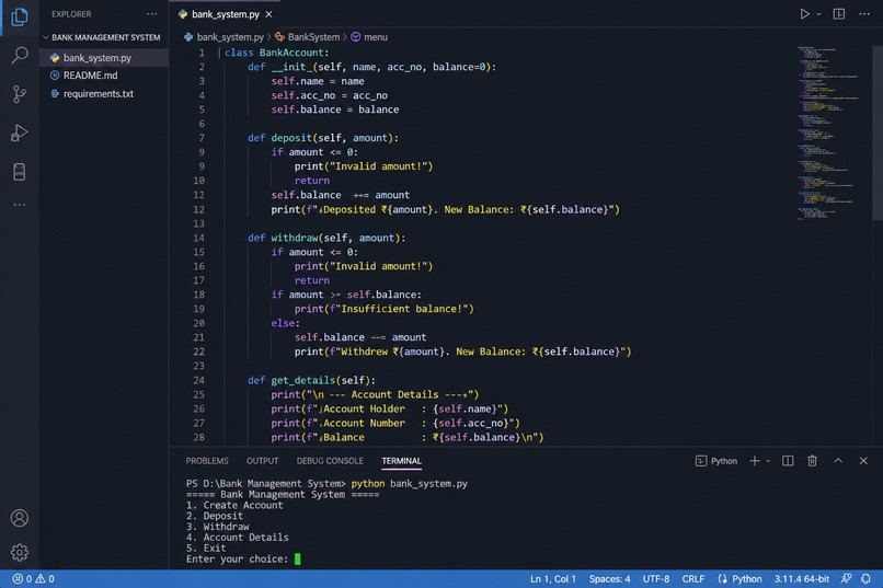 Bank Management System using Python (OOP) – screenshot 2