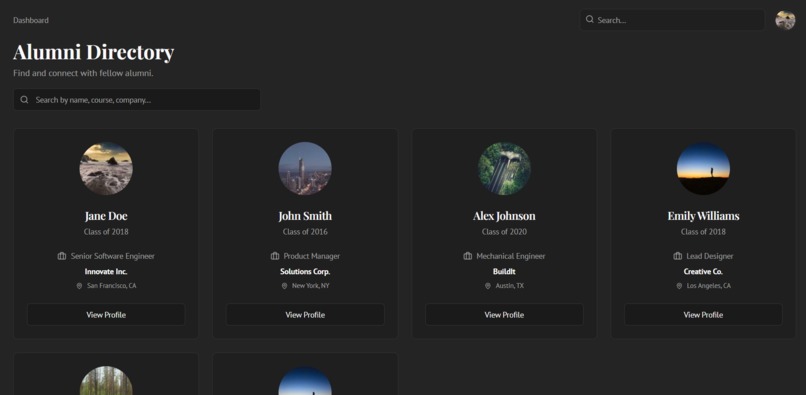 Alumni Management data  – screenshot 3