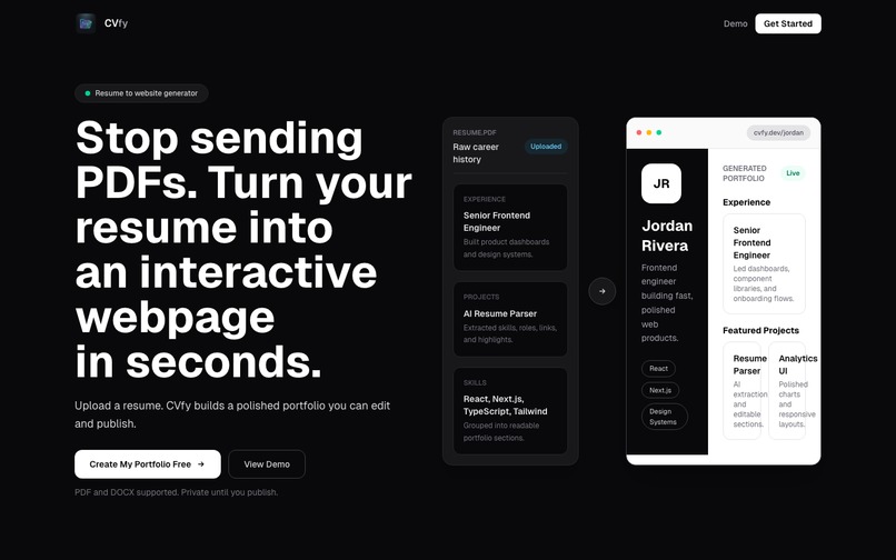 CVfy | AI-Powered Resume to Website  – screenshot 1